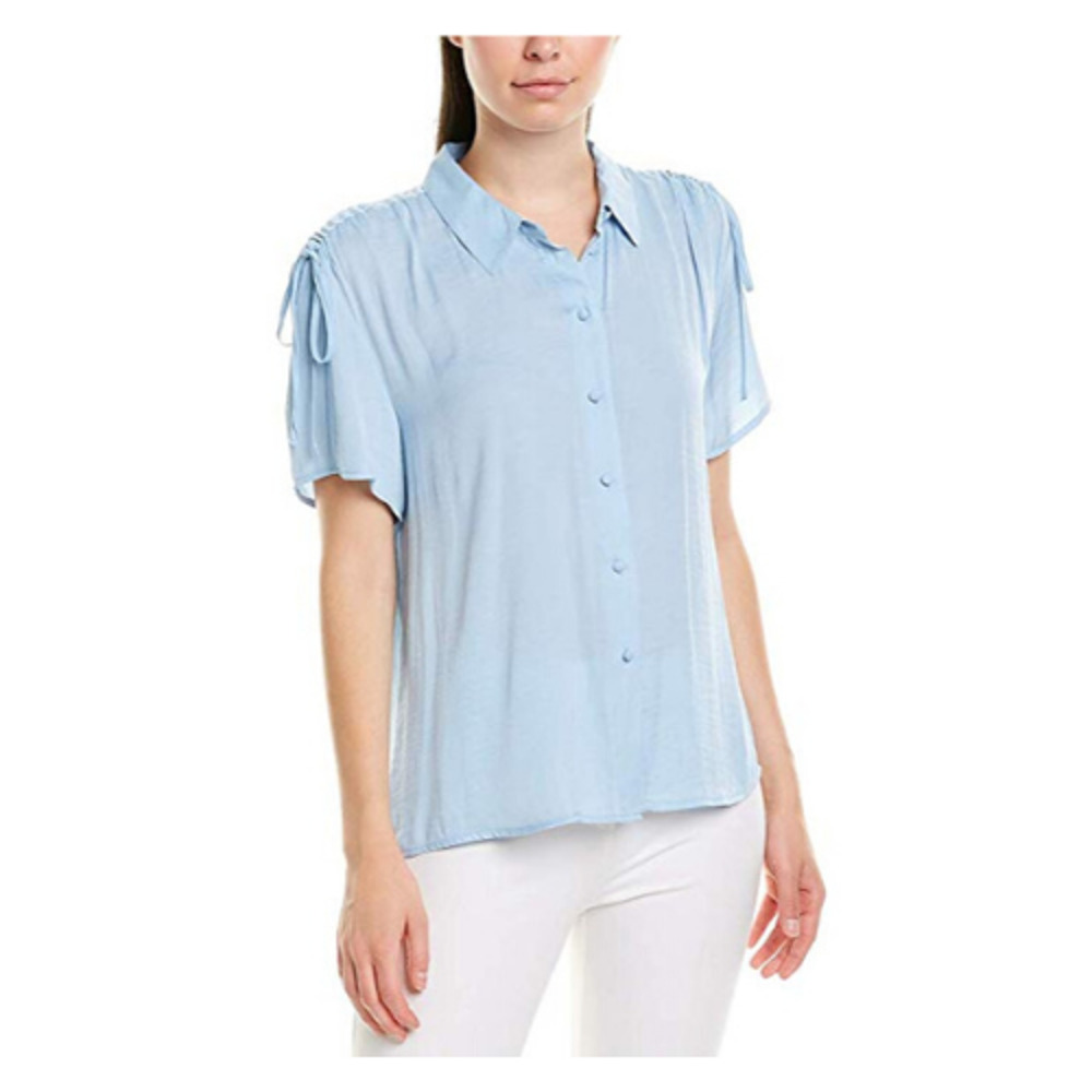 Vince Camuto Womens Short Sleeves Drawstring Blouse Collared Button Up XL - Picture 1 of 3